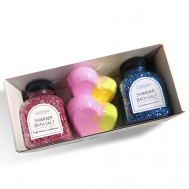 Набор соль для ванны морская с шиммером и бомбочки для ванной COSMEYA