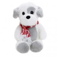 Мягкая игрушка Собачка серо-белая 23 см с шарфиком Снежок Gulliver