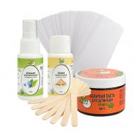 Набор для шугаринга 5 в 1: лосьон, тальк, сахарная паста, полоски, шпатели 50 SKINTERRIA
