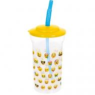 Стакан пластиковый с соломинкой и крышкой 460 мл "Эмодзи Лица" Stor
