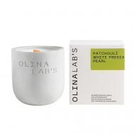 Свеча ароматическая в бетонном стакане Patchouli white fresia pear 200 OLINALAB'S