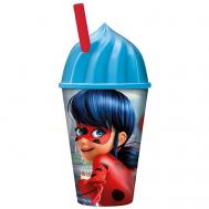 Стакан пластиковый с соломинкой и крышкой в виде мороженного. "Леди Баг" Stor