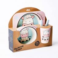 Набор детской посуды «Коровка» из бамбука, 5 предметов: тарелка, миска, стакан Крошка Я