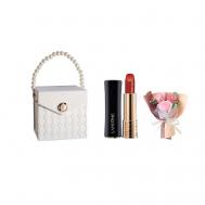 Сатиновая губная помада L'Absolu Rouge + Миниатюрная сумочка + Букет Lancome
