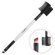 Кисть макияжная двухсторонняя для бровей скошенная и щеточка-расческа EVABOND