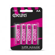 Батарейки Щелочные Super Alkaline LR 6, BL-4,  блистер 4 шт. ФАZА