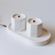 Набор свечей из гипса на подносе с ароматом "Магнолия и пион" МАНУФАКТУРА БАЛИЧЕВЫХ