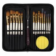 Кисти художественные набор 15 шт + мастихин в пенале, белые Brauberg