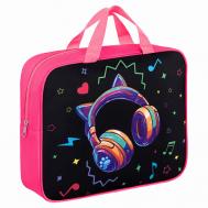 Папка на молнии А4 С РУЧКАМИ Наушники Brauberg