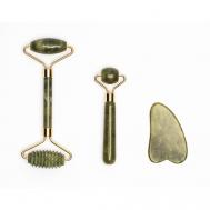 Ролик для массажа лица,подарочный набор,натуральный камень цвет нефрит QUALIGO