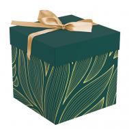 Коробка складная подарочная "Leaves", с лентой, отделка фольгой MESHU