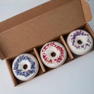 Бомбочки для ванны набор подарочный Бурлящий пончик 3 шт MACOY LUXURY BODY HOME