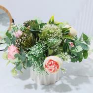 Цветочная композиция в горшке. Искусственные цветы для декора ЛЬНЯНКА HOME