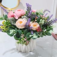 Цветы в горшке. Композиция из искусственных цветов ЛЬНЯНКА HOME