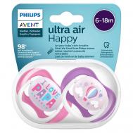 Пустышка силиконовая Ultra Air Happy, 6-18 месяцев Philips