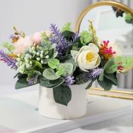 Искусственные цветы для декора. Цветочная композиция в горшке ЛЬНЯНКА HOME