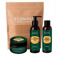 Набор Тоник для нормальной и комбинированной кожи, Черная глина, Гель для умывания успокаивающий с витамином Е Face Toner Normal/mixed Skin Types + Face Clay Mask Black + Face Cleans ECOHOLY