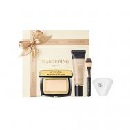 Хайлайтер с кистью High Gloss Powder Cream + тональный крем + спонж MAOGEPING