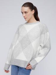 Тёплый вязаный джемпер объёмного фасона в ромб ZOLLA