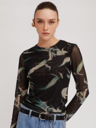 Лонгслив из полупрозрачной сетки с принтом ZOLLA