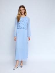 Платье макси из шифона на резинке с воланами ZOLLA