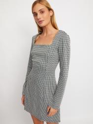Платье в клетку длины мини с вырезом и длинным рукавом ZOLLA