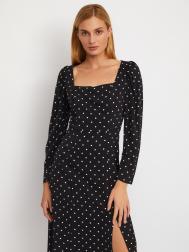 Платье в горошек длины миди с разрезом по ноге ZOLLA