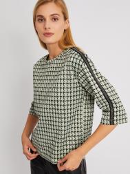 Лонгслив в клетку с лампасами со стразами ZOLLA