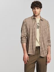 Рубашка из хлопка и вискозы с узором в клетку ZOLLA