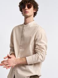 Льняная рубашка с воротником-стойкой ZOLLA