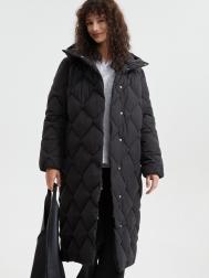 Тёплая стёганая куртка-пальто с капюшоном и поясом ZOLLA