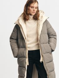 Тёплая куртка-пальто с капюшоном и вшитой манишкой на молнии ZOLLA