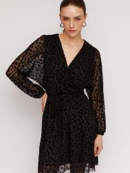 Платье мини из сетки с вырезом на запах и поясом ZOLLA