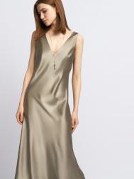 Атласное платье-комбинация миди с вырезом ZOLLA