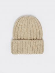 Тёплая вязаная шапка-бини из шерсти с отворотом ZOLLA