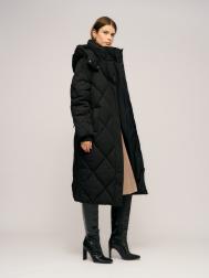 Тёплая стёганая куртка-пальто с капюшоном и поясом ZOLLA
