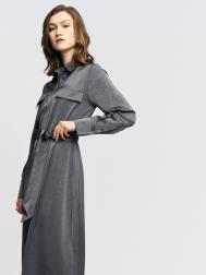 Атласное платье-рубашка миди с поясом ZOLLA