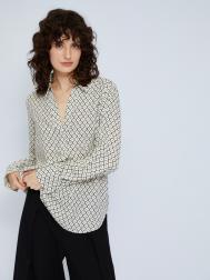 Принтованная блузка с длинным рукавом и вырезом на груди ZOLLA