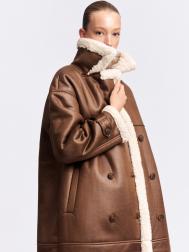 Тёплое пальто-дублёнка из экозамши с экомехом ZOLLA