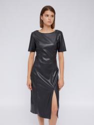 Платье из экокожи с коротким рукавом и разрезом ZOLLA