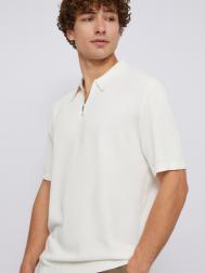 Тонкий джемпер поло из хлопка с коротким рукавом ZOLLA