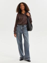 Атласная прямая рубашка с длинным рукавом ZOLLA