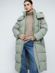 Тёплая стёганая куртка-пальто с капюшоном и двойным воротником ZOLLA