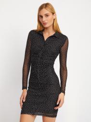 Платье-рубашка длины мини из сетки в горошек с драпировкой ZOLLA