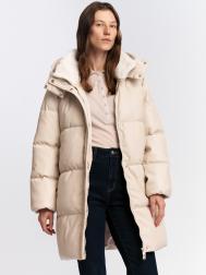 Тёплая  куртка-пальто из экокожи с капюшоном ZOLLA