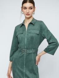Платье-рубашка из экозамши на молнии с ремнём ZOLLA