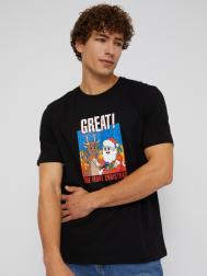 Футболка из хлопка с новогодним принтом ZOLLA