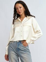 Укороченная атласная рубашка с карманами ZOLLA