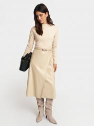 Комбинированное платье миди с запахом и поясом ZOLLA