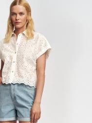 Рубашка из хлопка с вышивкой ришелье и коротким рукавом ZOLLA